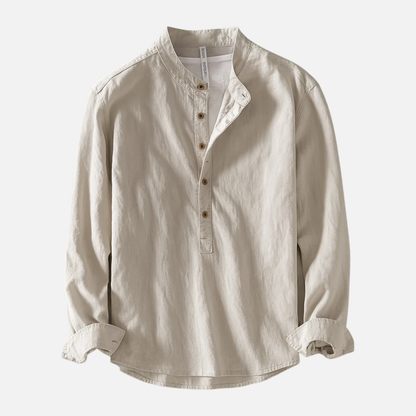 Men's Linen Breathable Long Sleeve Henley Shirt