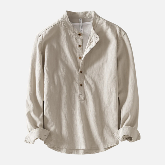 Men's Linen Breathable Long Sleeve Henley Shirt