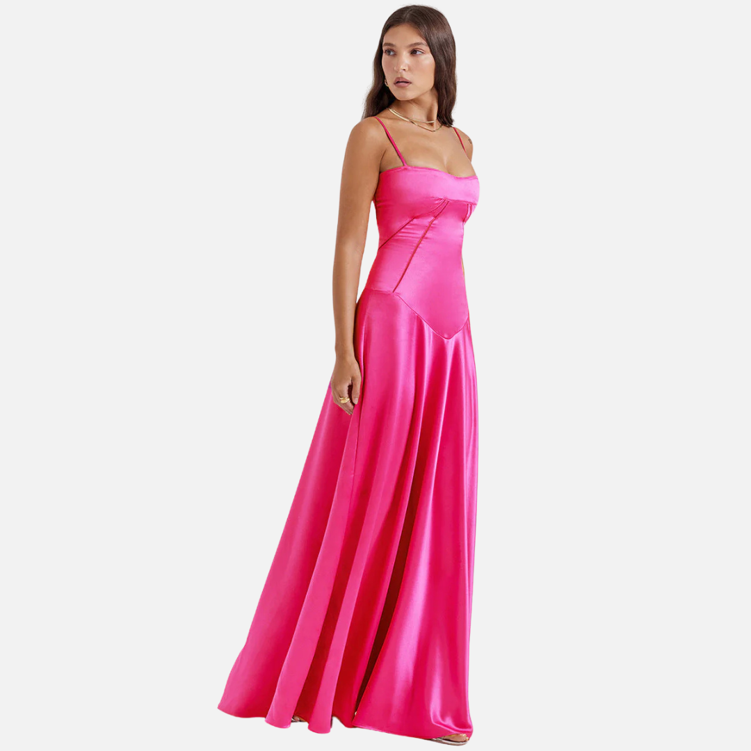 Women's Formal Satin Slip Gown | Spaghetti Strap Sweetheart A-Line Evening Dress