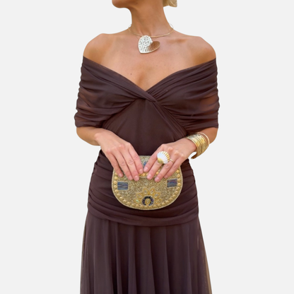 Women's Off Shoulder Ruched Midi Dress