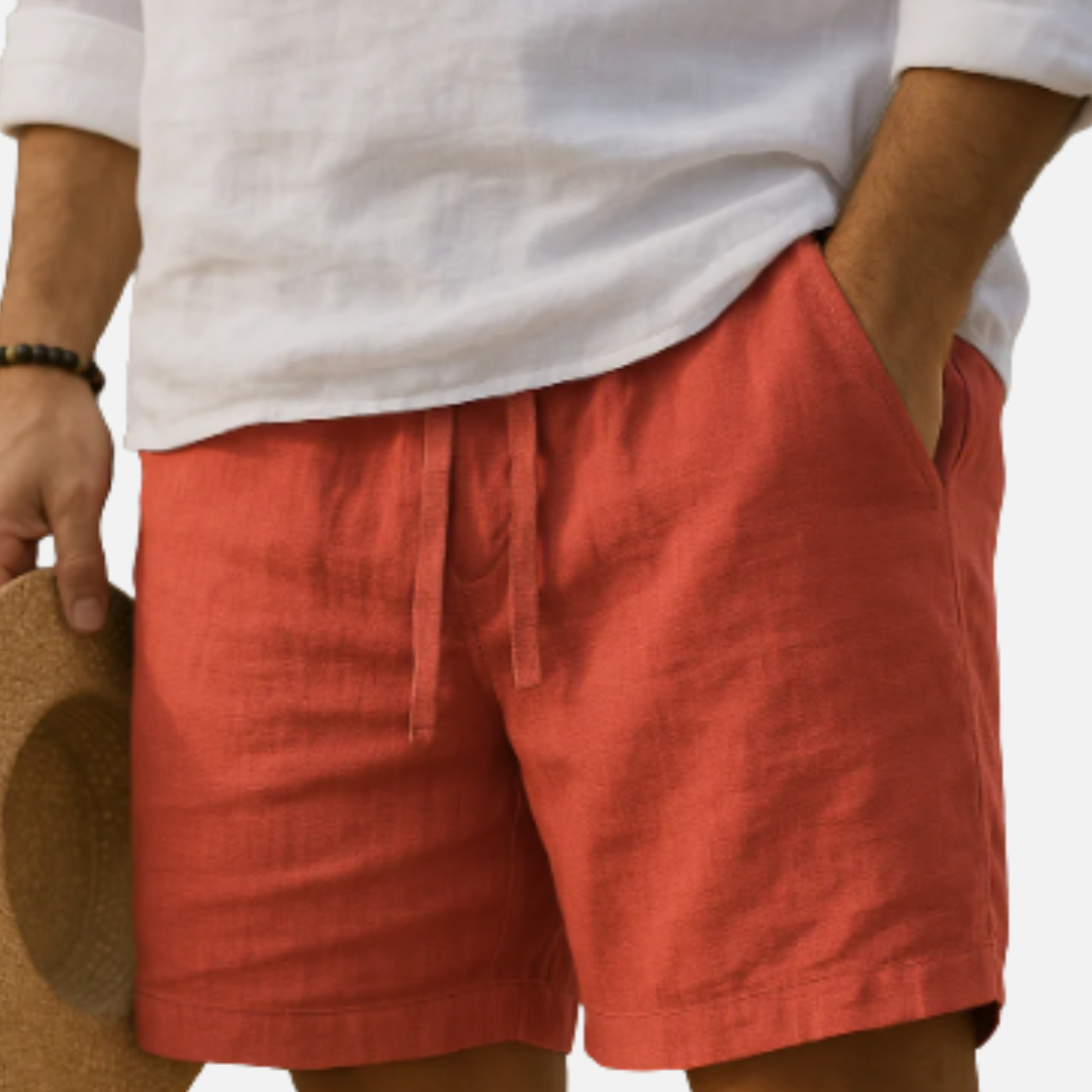 Men’s Casual Linen Drawstring Shorts Breathable