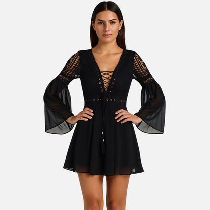 Elegant Black Lace Mini Dress for Women – Cocktail Dress