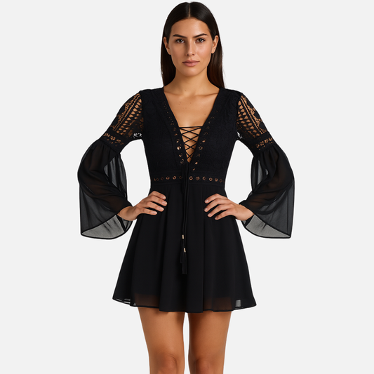 Elegant Black Lace Mini Dress for Women – Cocktail Dress