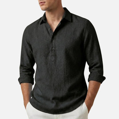 Men's Linen Long Sleeve Shirt V-Neck