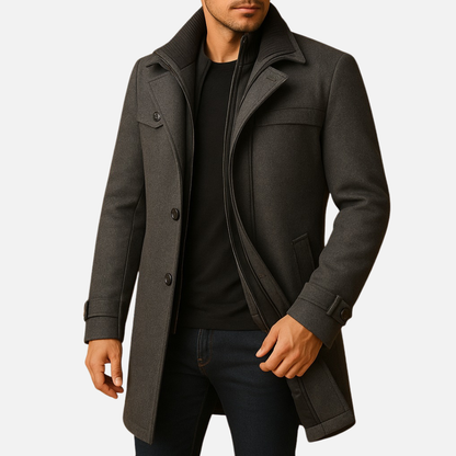 Men's Tailored Winter Overcoat - Smart Wool Blend Longline Jacket