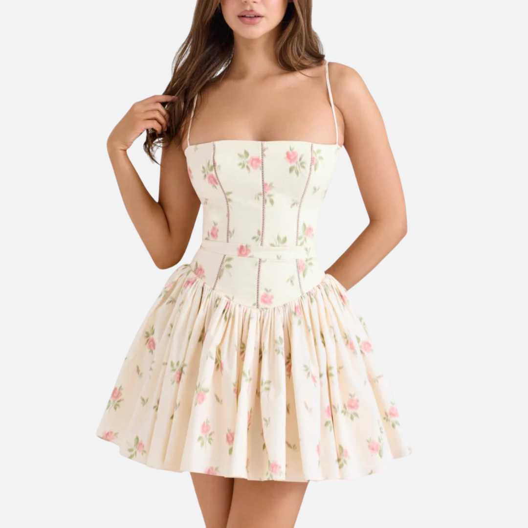 Women's Floral Corset Mini Dress - A-Line Summer Party Sundress