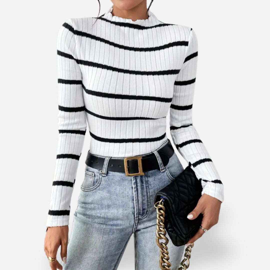 Elara | Women’s Premium White Long Sleeve Striped Shirt