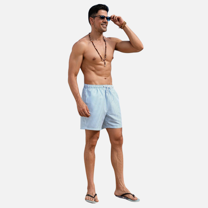Men’s Striped Beach Swim Shorts with Drawstring