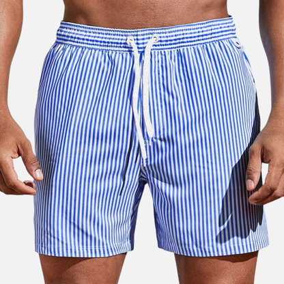 Men’s Classic Striped Swim Shorts with Adjustable Drawstring