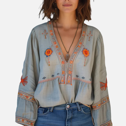 Women's Boho Embroidered Blouse