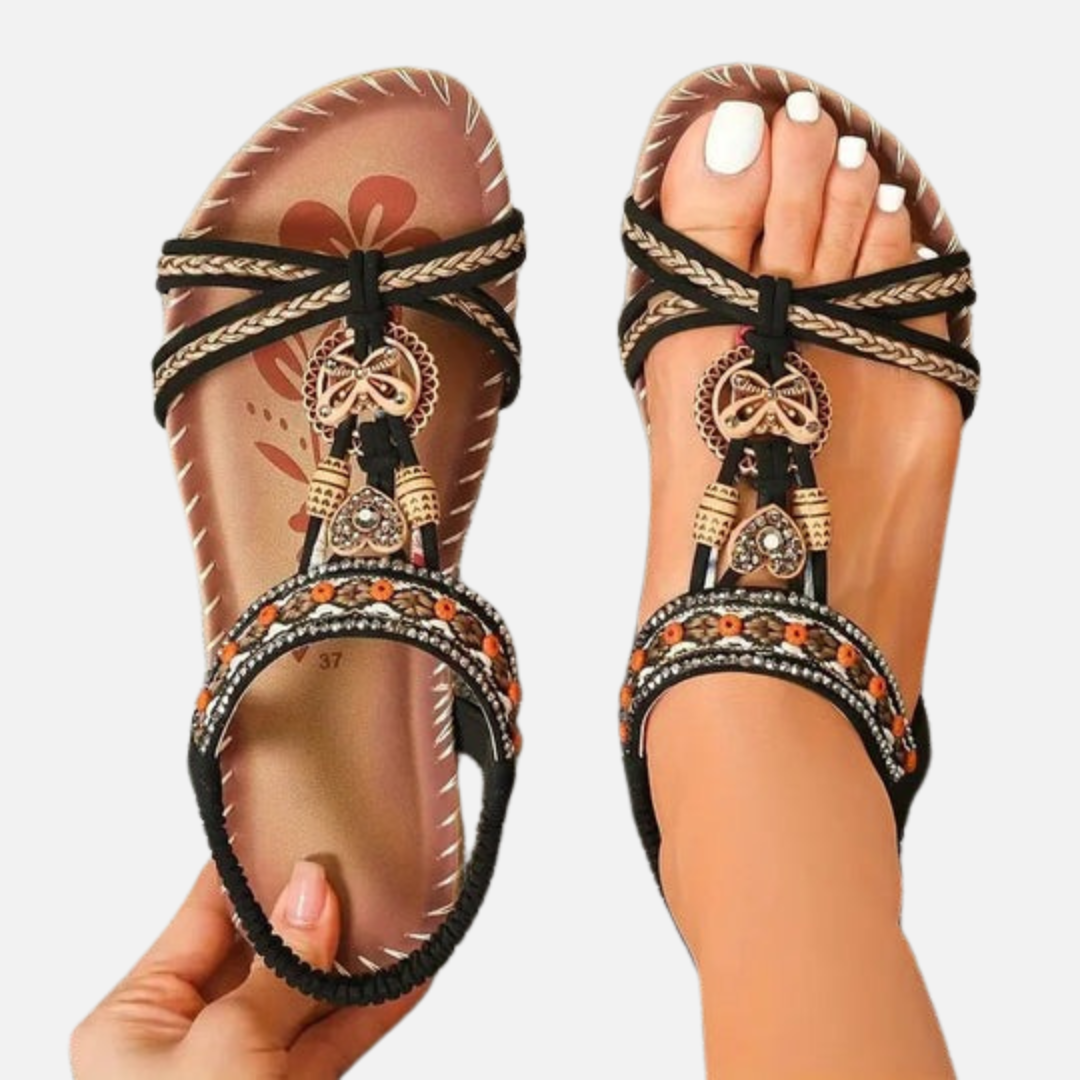 Women's Boho Open Sandals - Beaded Slippers