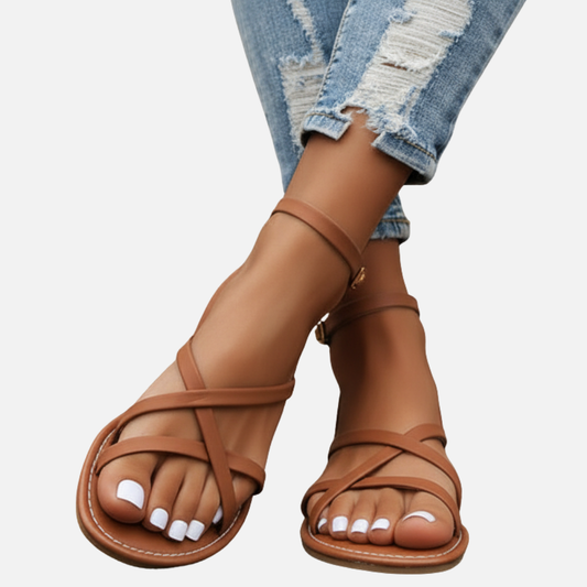 Women’s Strappy Flat Sandals – Comfortable Ankle Strap Slippers