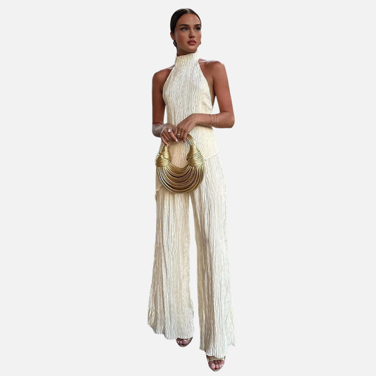 Women's Breathable White Pleated Set