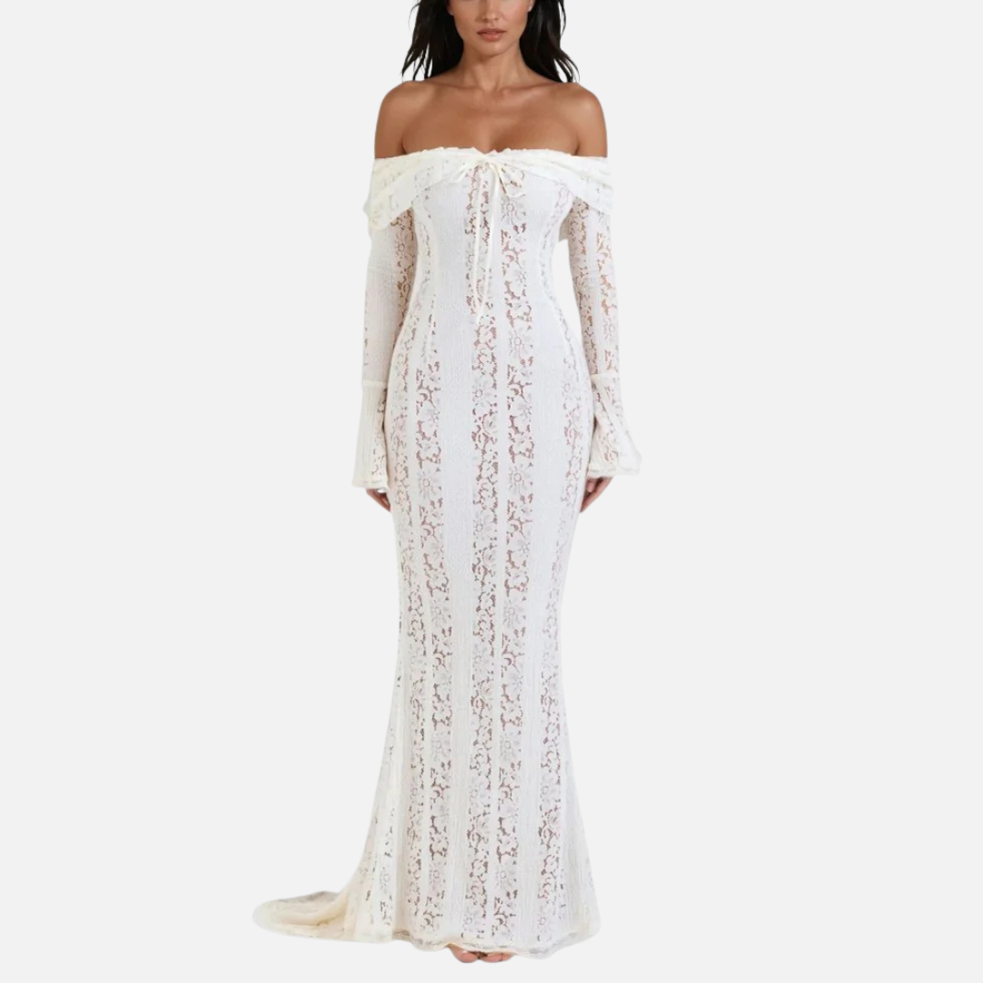 Women's Off-Shoulder Lace Maxi Dress - Elegant Mermaid Formal Gown