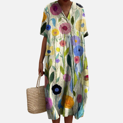 Women's Floral V-Neck Bohemian Midi Dress