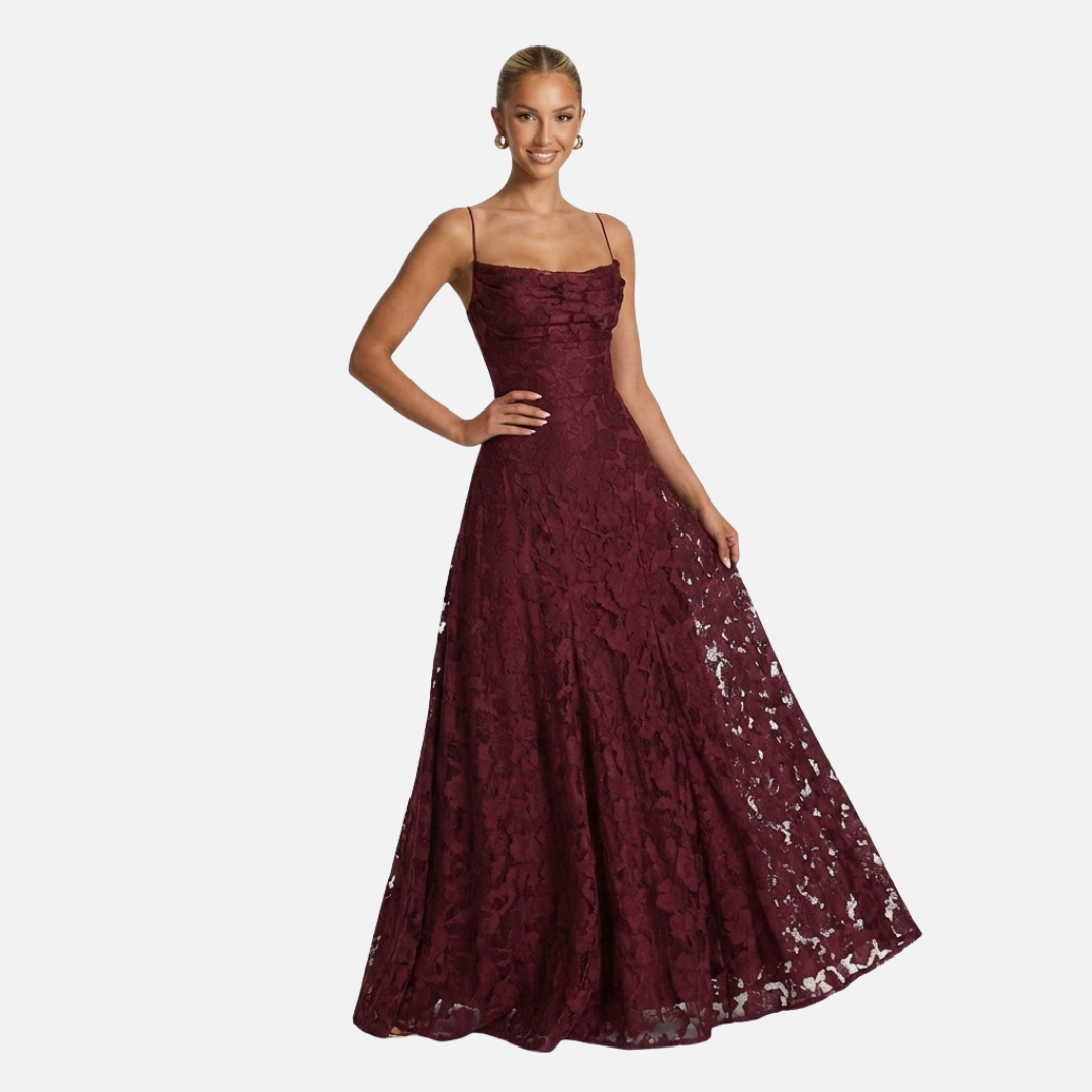 Elegant Spaghetti Strap Lace Evening Gown - Maxi Wedding Dress