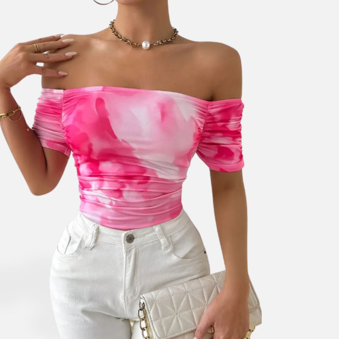 Elara | Women’s Pink Tie-Dye Off-Shoulder Top