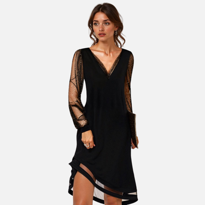 Women's Black Formal Wrap Dress | V-Neck Lace