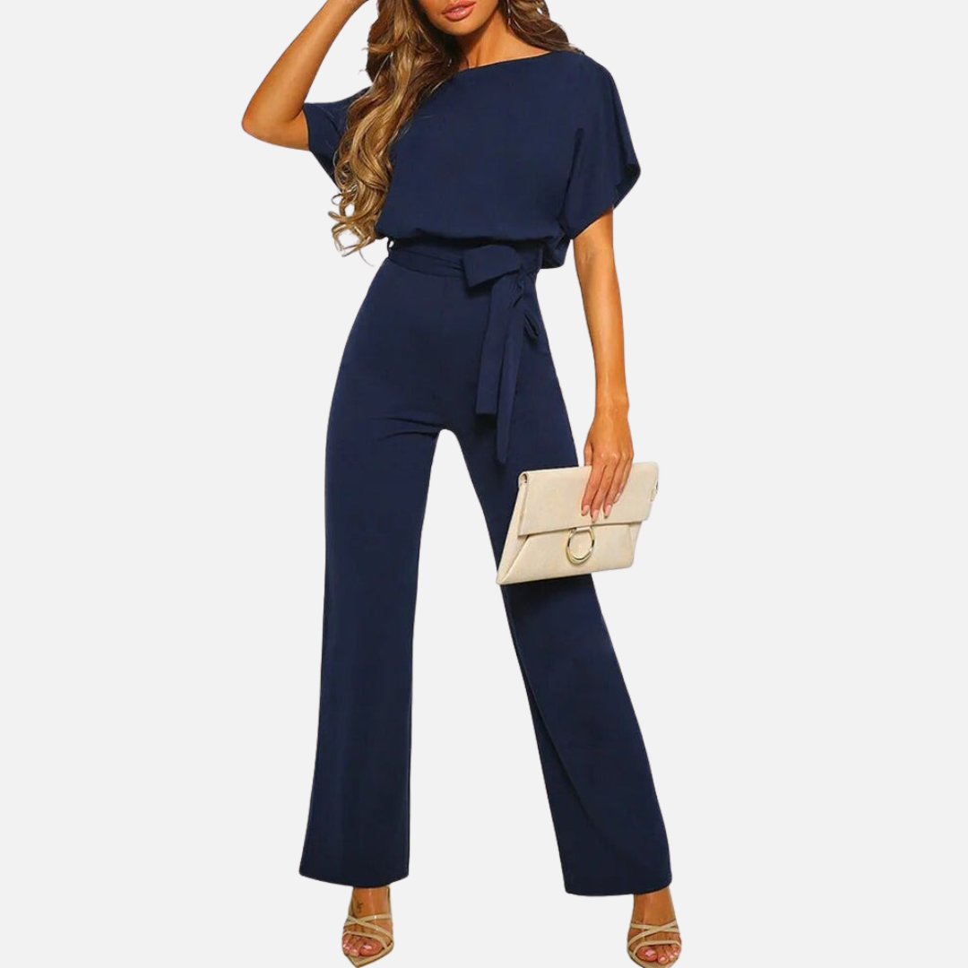 Women's Wide-Leg Belted Jumpsuit - Elegant Formal Evening Playsuit