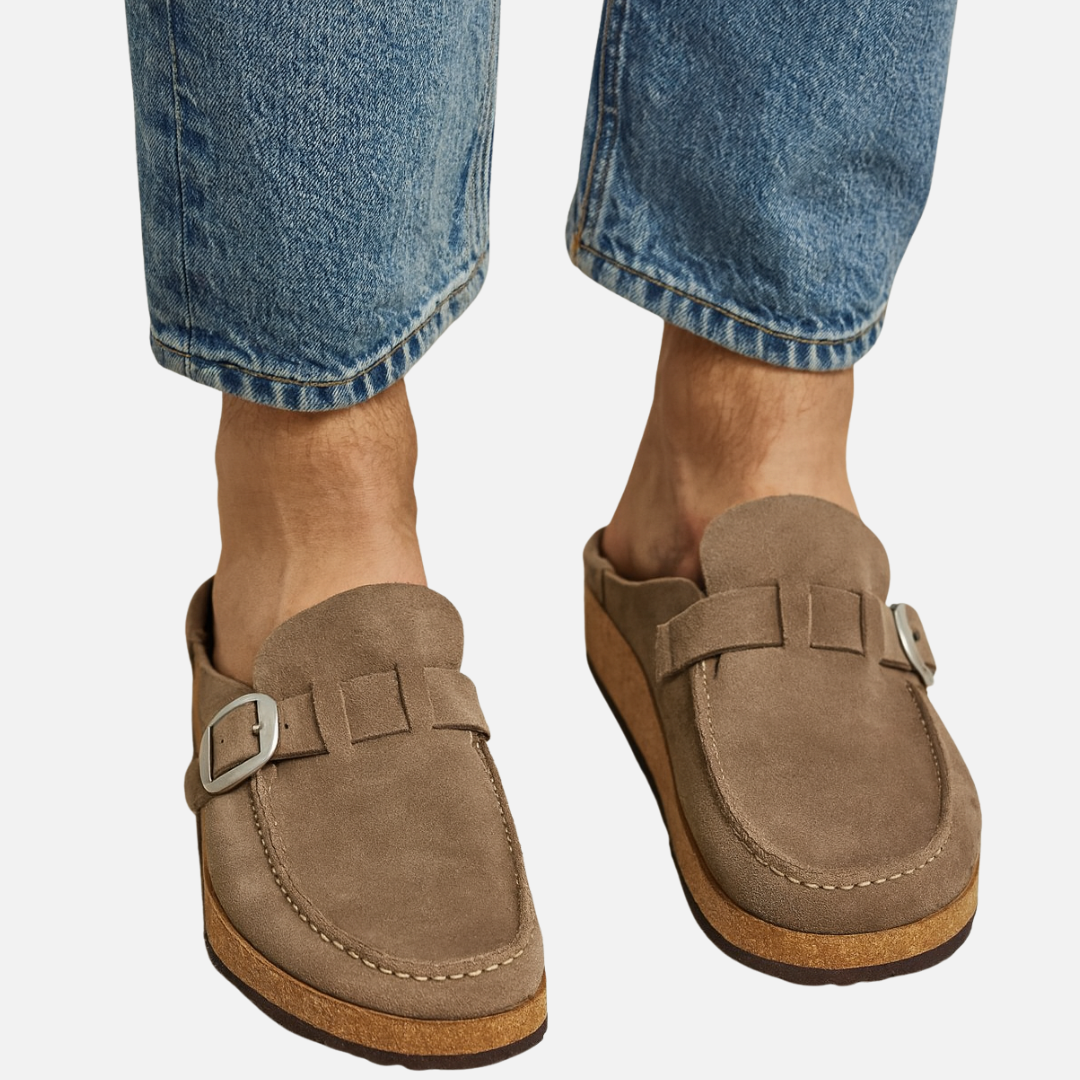 Men’s Suede Buckle Slip-On Mules
