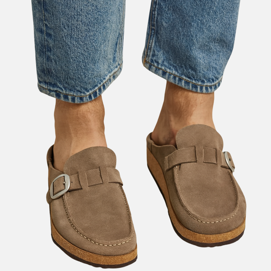 Men’s Suede Buckle Slip-On Mules