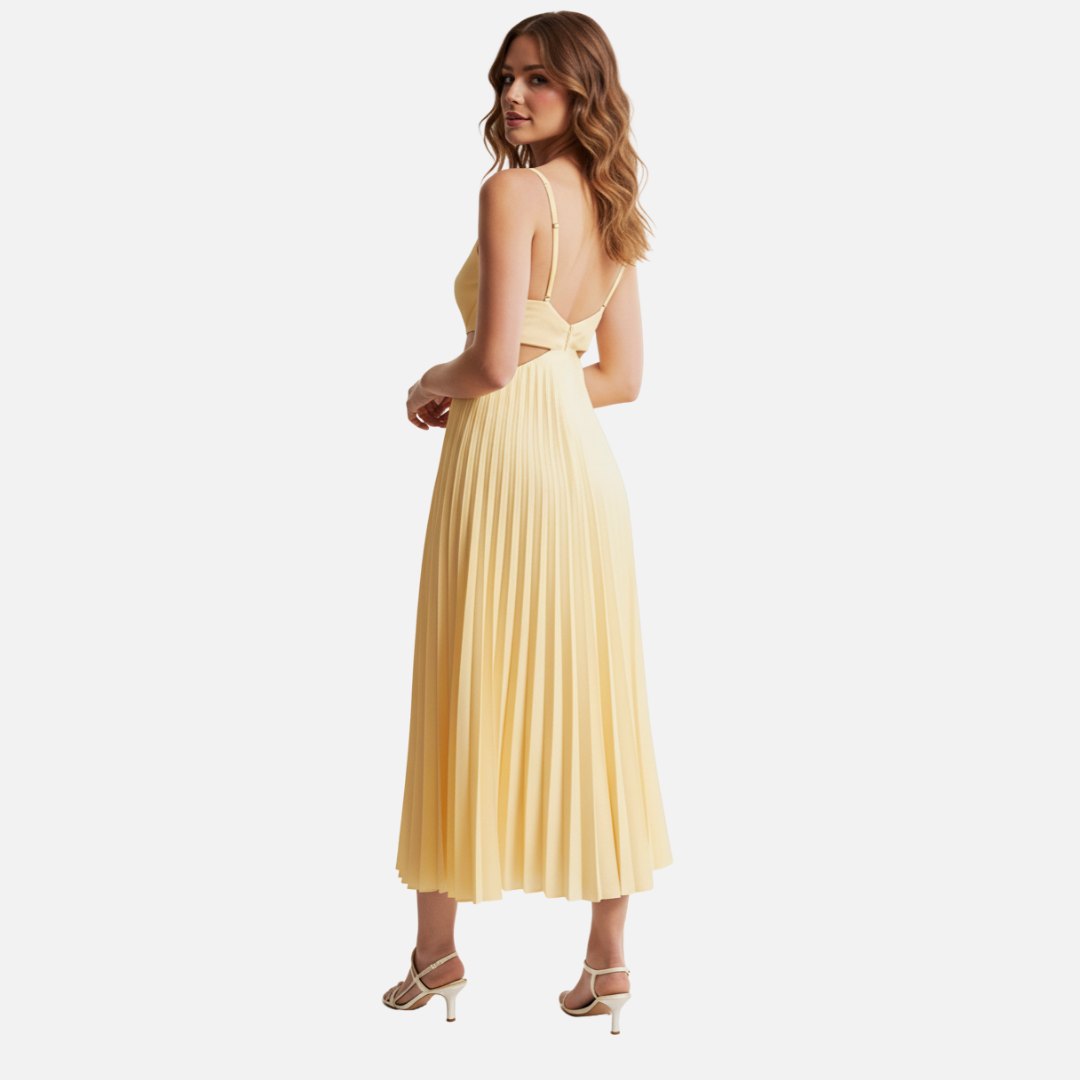 Women's Pleated V-Neck Midi Dress