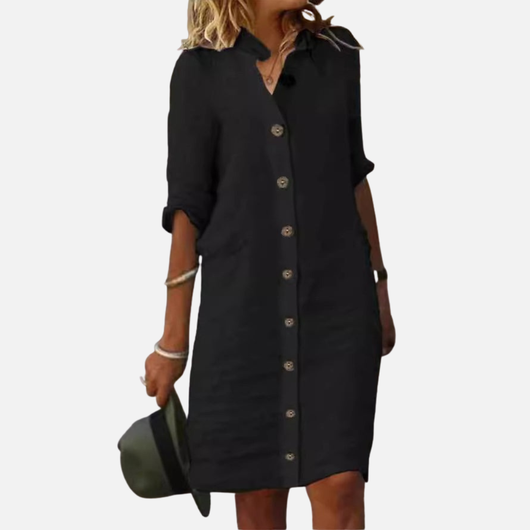 Women’s Linen Button-Front Shirt Dress