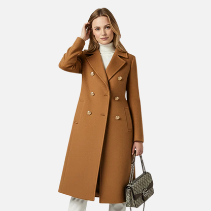 Women's Double-Breasted Wool Blend Coat - Elegant Formal Winter Jacket