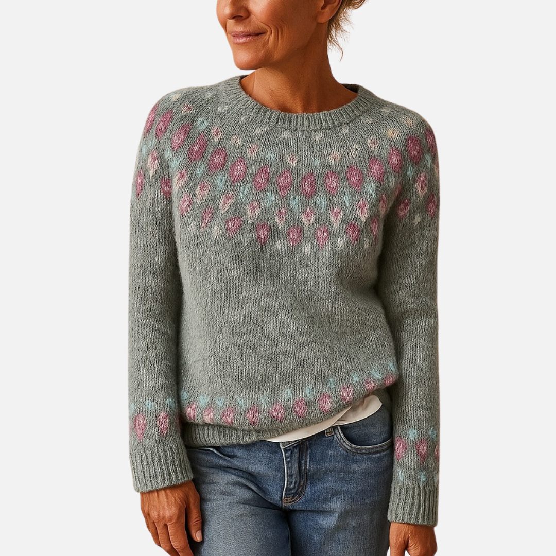 Women's Patterned Knit Sweater - Soft Fair Isle Crew Neck Jumper