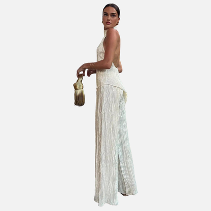 Women's Breathable White Pleated Set