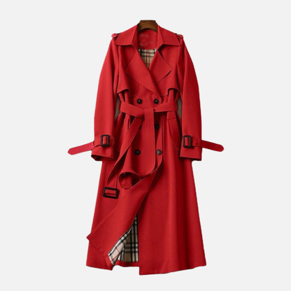 Women's Classic Trench Coat - Double Breasted Belted Longline Jacket