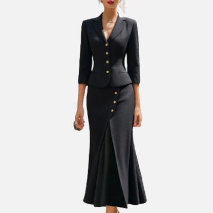 Elegant Women’s Blazer and Midi Skirt Set
