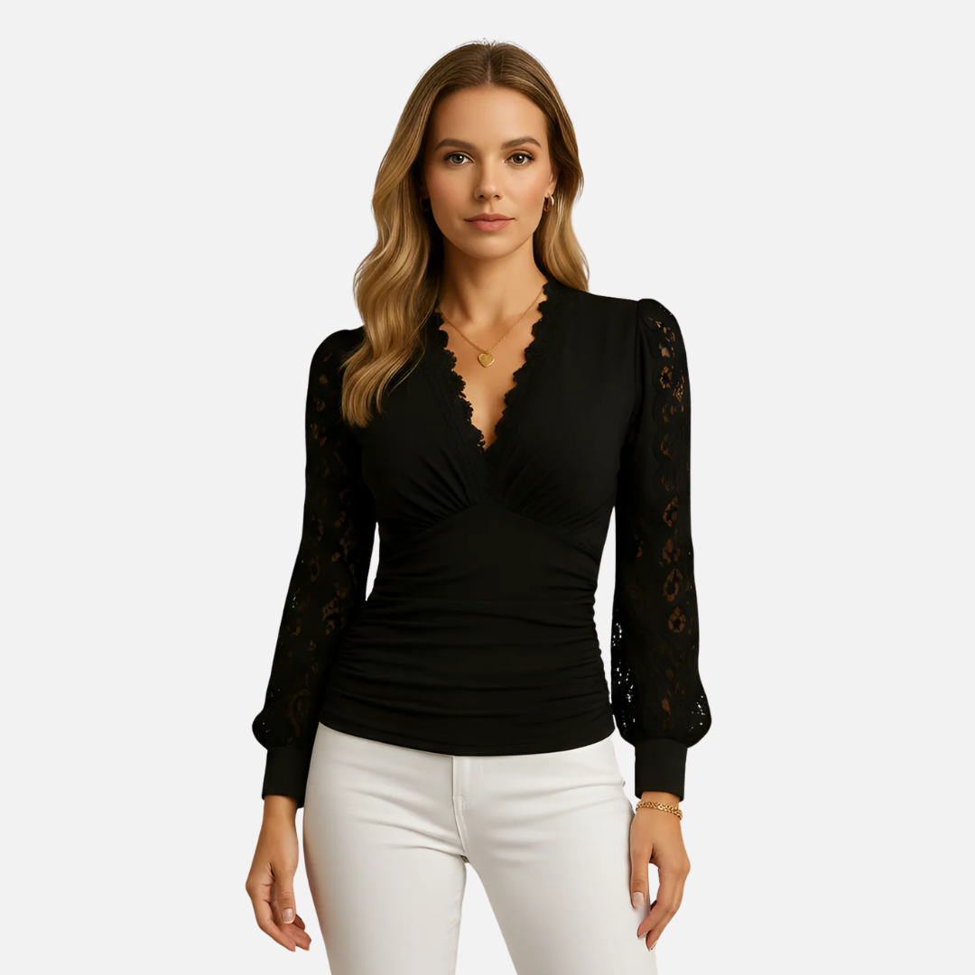 Women's Velvet Long-Sleeve V-Neck Blouse
