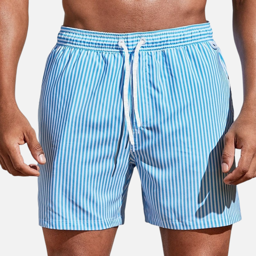 Men’s Classic Striped Swim Shorts with Adjustable Drawstring