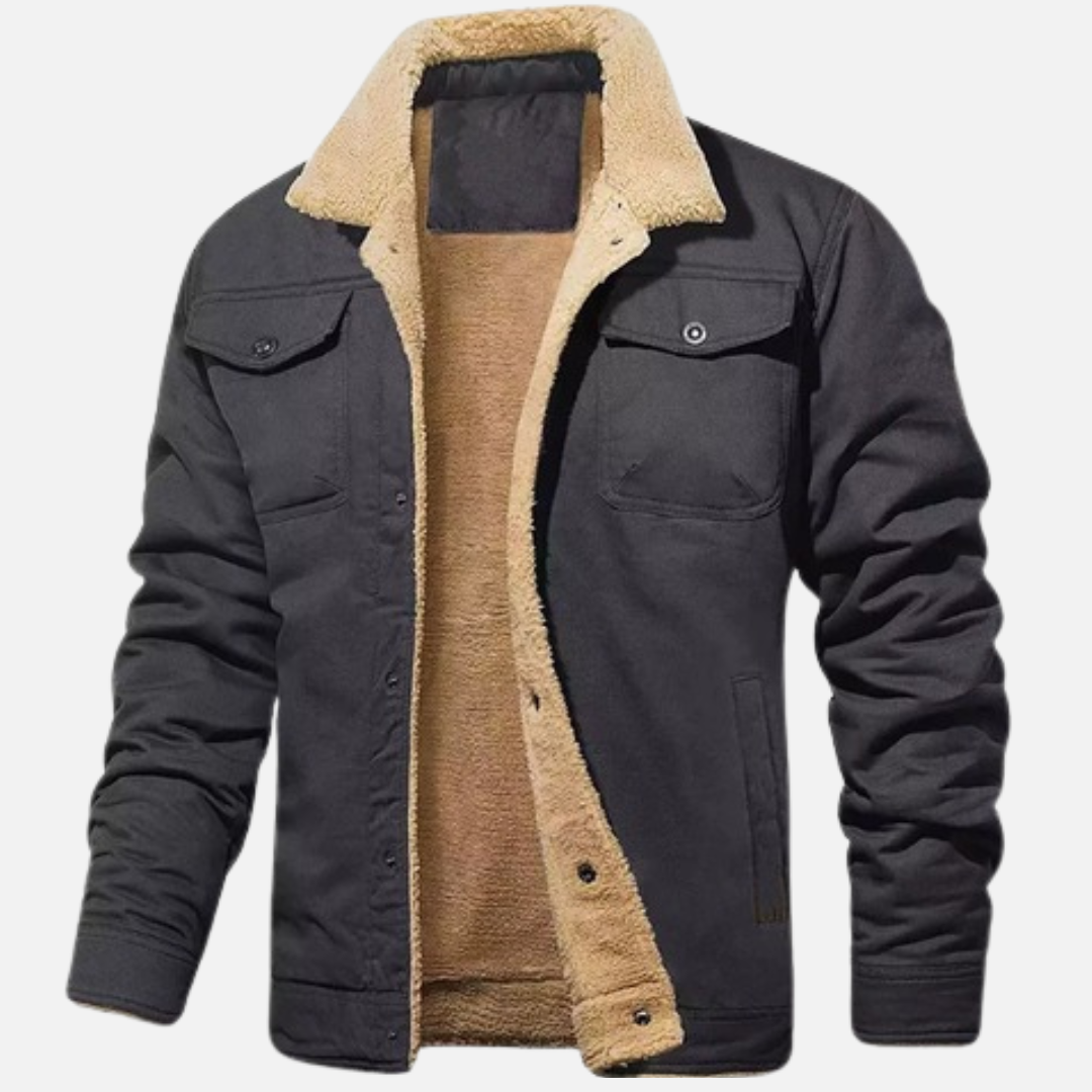 Men's Sherpa Lined Trucker Jacket - Casual Canvas Bomber Coat