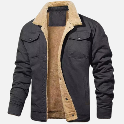 Men's Sherpa Lined Trucker Jacket - Casual Canvas Bomber Coat