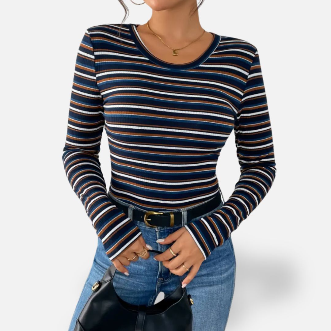 Elara | Women’s Classic Blue Striped Long Sleeve Shirt