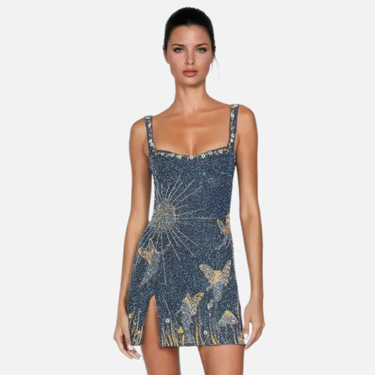 Women's Shimmering Star Mini Dress - Beaded Party & Cocktail Gown