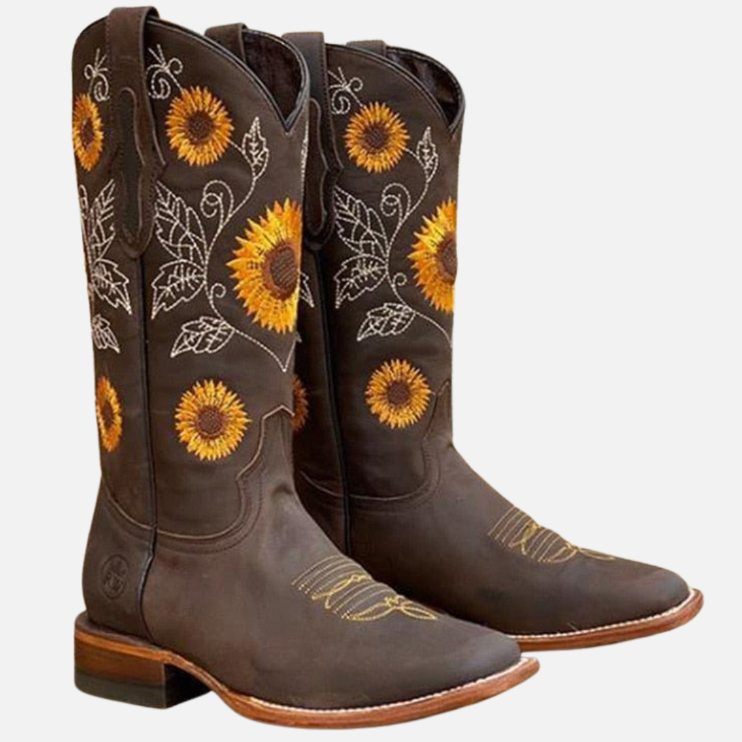 Women's Sunflower Embroidered Cowboy Boots