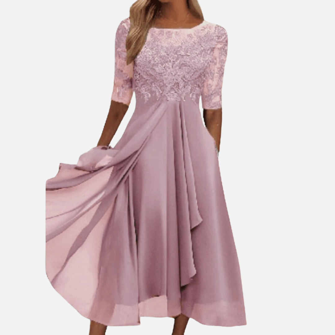 Women's Elegant Lace Chiffon Midi Dress