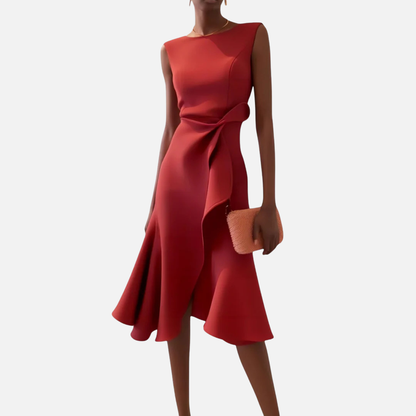 Women's Elegant Ruffle Cocktail Midi Dress