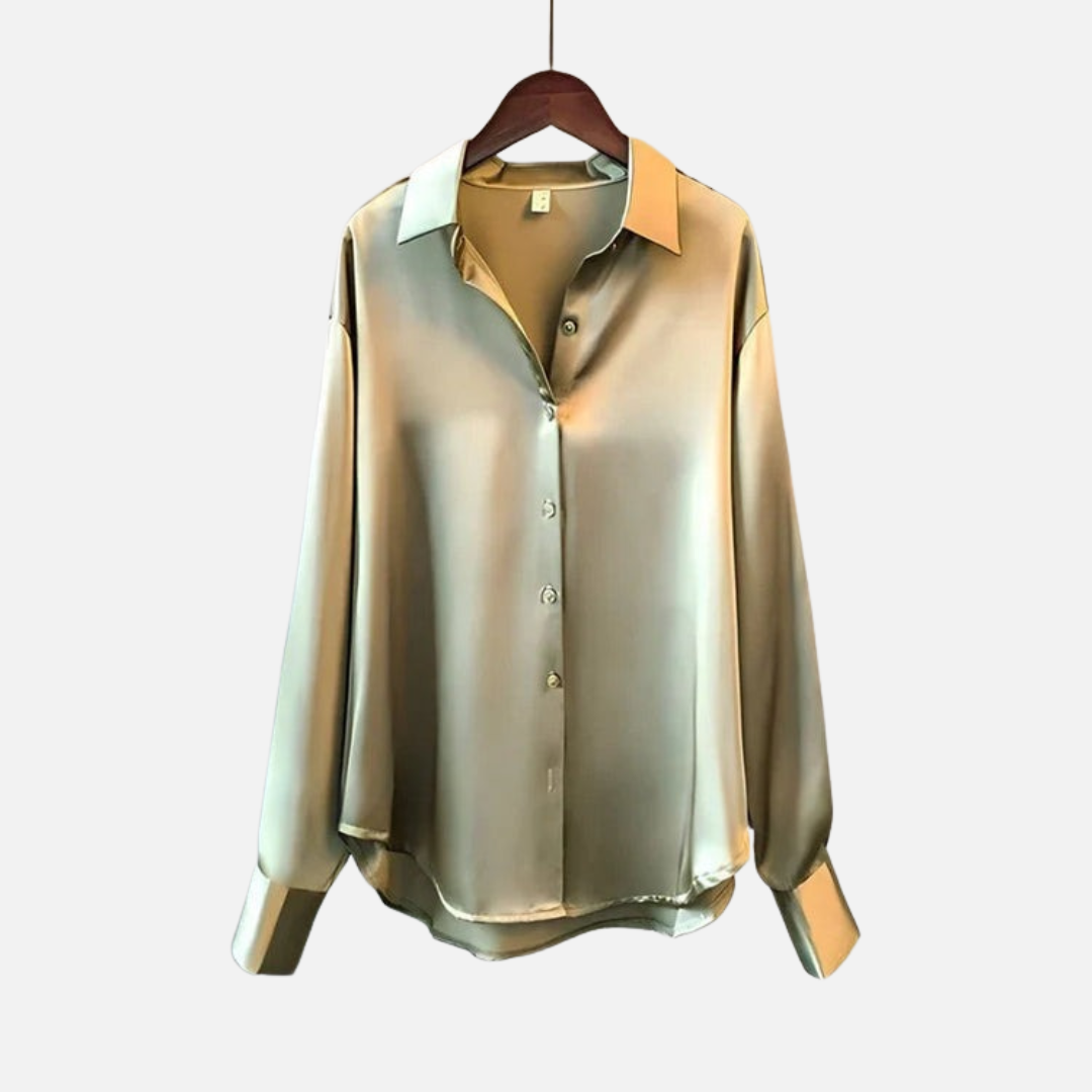 Women's Satin Button-Down Long Sleeve Shirt