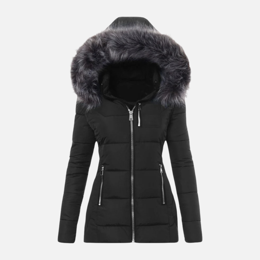 Women’s Quilted Jacket Puffer with Faux Fur Hood