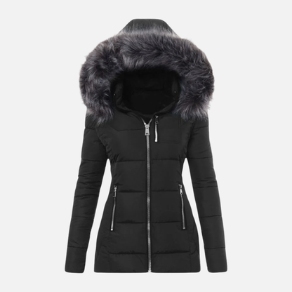 Women’s Quilted Jacket Puffer with Faux Fur Hood