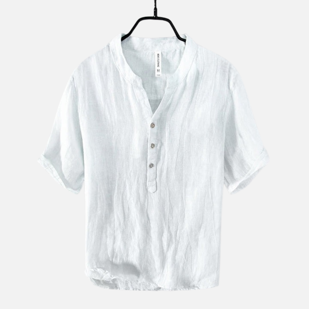 Men's Short Sleeve Linen Polo Henley Shirt