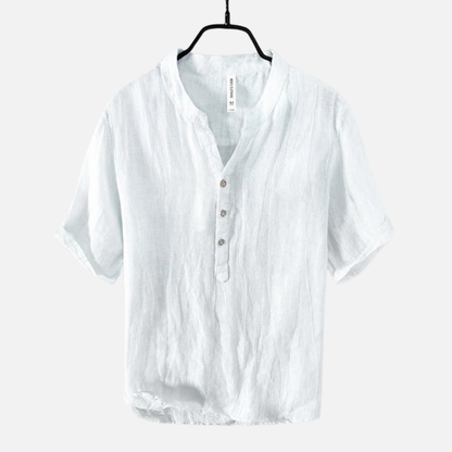 Men's Short Sleeve Linen Polo Henley Shirt