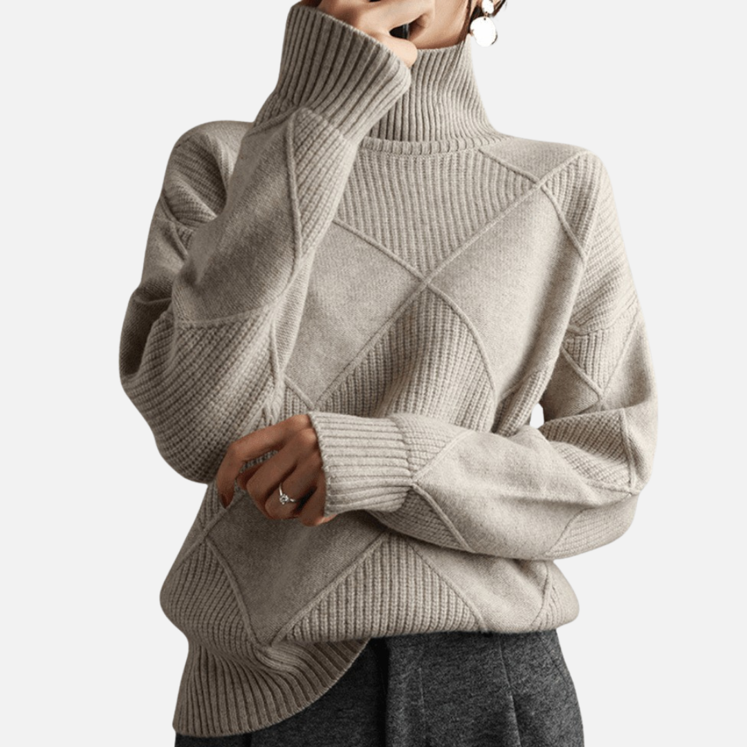 Women's Textured Turtleneck Jumper - Soft Knit Warm Sweater