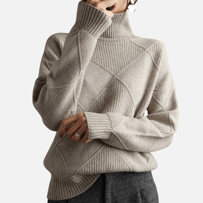 Women's Textured Turtleneck Jumper - Soft Knit Warm Sweater
