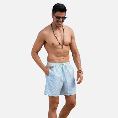 Men’s Striped Beach Swim Shorts with Drawstring