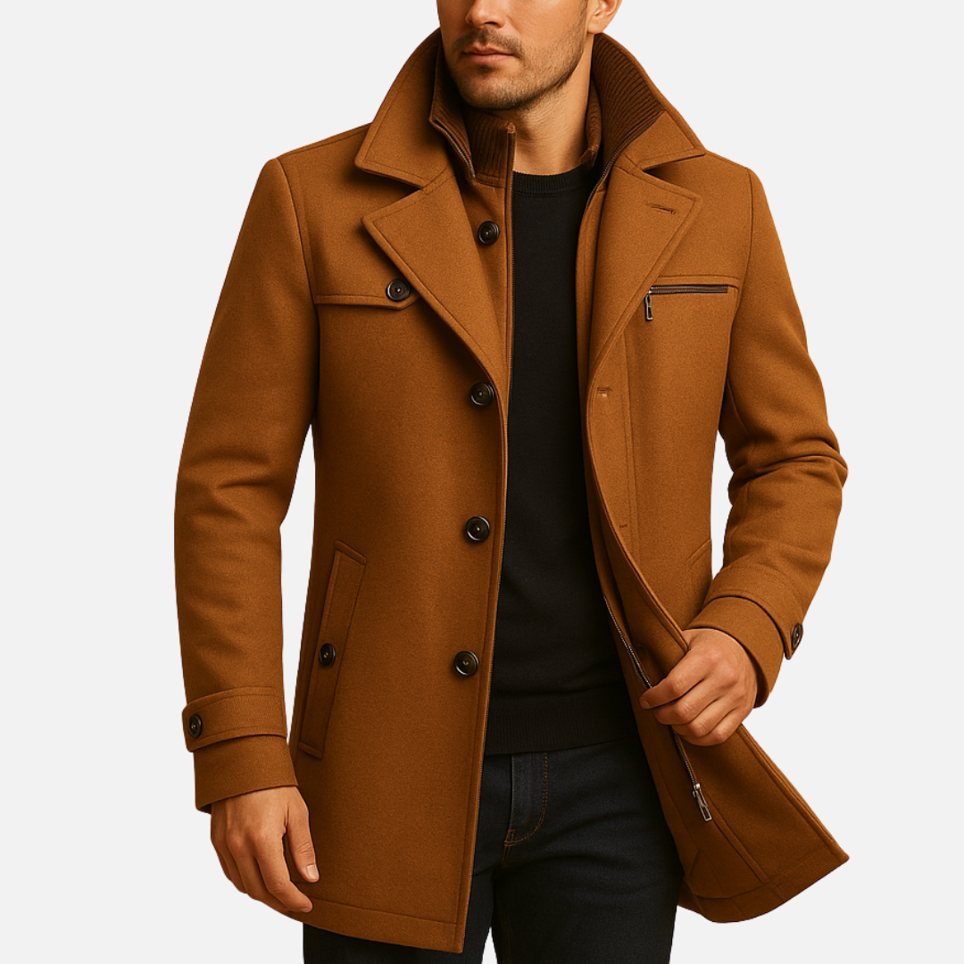Men's Tailored Winter Overcoat - Smart Wool Blend Longline Jacket